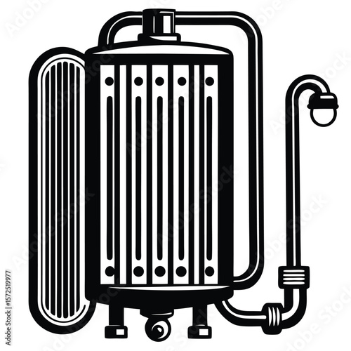Vertical water heater with pipes and showerhead tank
