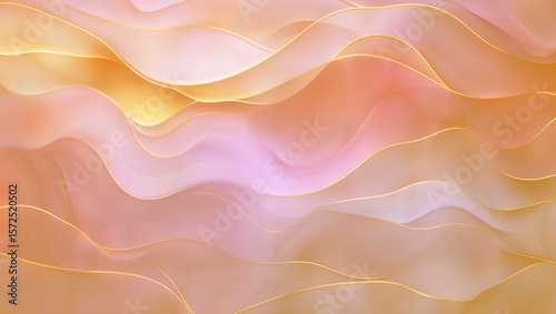 Elegant Abstract Waves in Pastel Shades with Gold Highlights