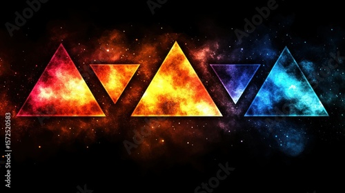 Fiery cosmic triangles in nebula backdrop