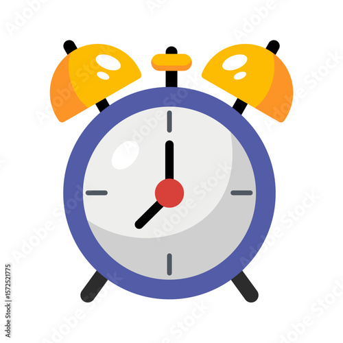 Blue alarm clock icon isolated on white background. Cartoon style, flat design. Vector illustration of watch