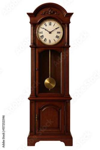Wooden grandfather clock isolated on transparent background