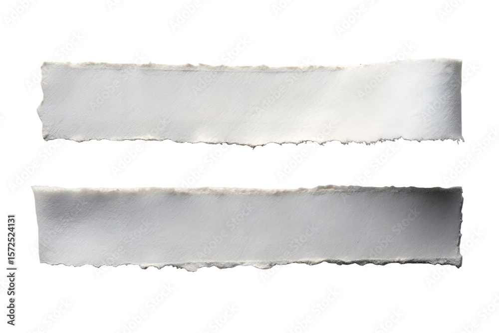 Fototapeta premium Two torn paper strips with rough edges are isolated on a transparent background, creating a textured effect