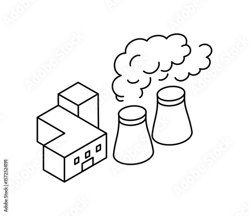 シンプルな原子力発電所のアイソメイラスト　ベクター
