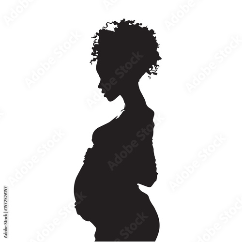 Silhouette of a pregnant woman in profile, illustrating the beauty of pregnancy with a graceful belly, perfect for vector art and fashion