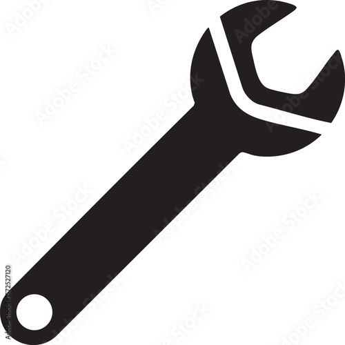 Black wrench tool icon with two circular holes on the handle isolated on transparent background