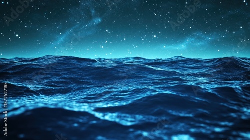 Mystical nocturnal ocean with star-studded sky and gentle waves
