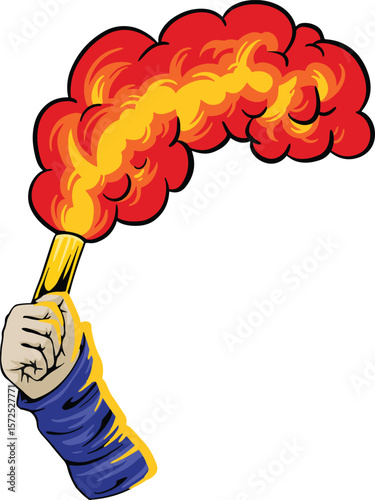 football fans supporter ultras hooligan holding flares illustration