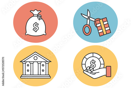 Set of 4 colored flat for tax saving tips. White background.
