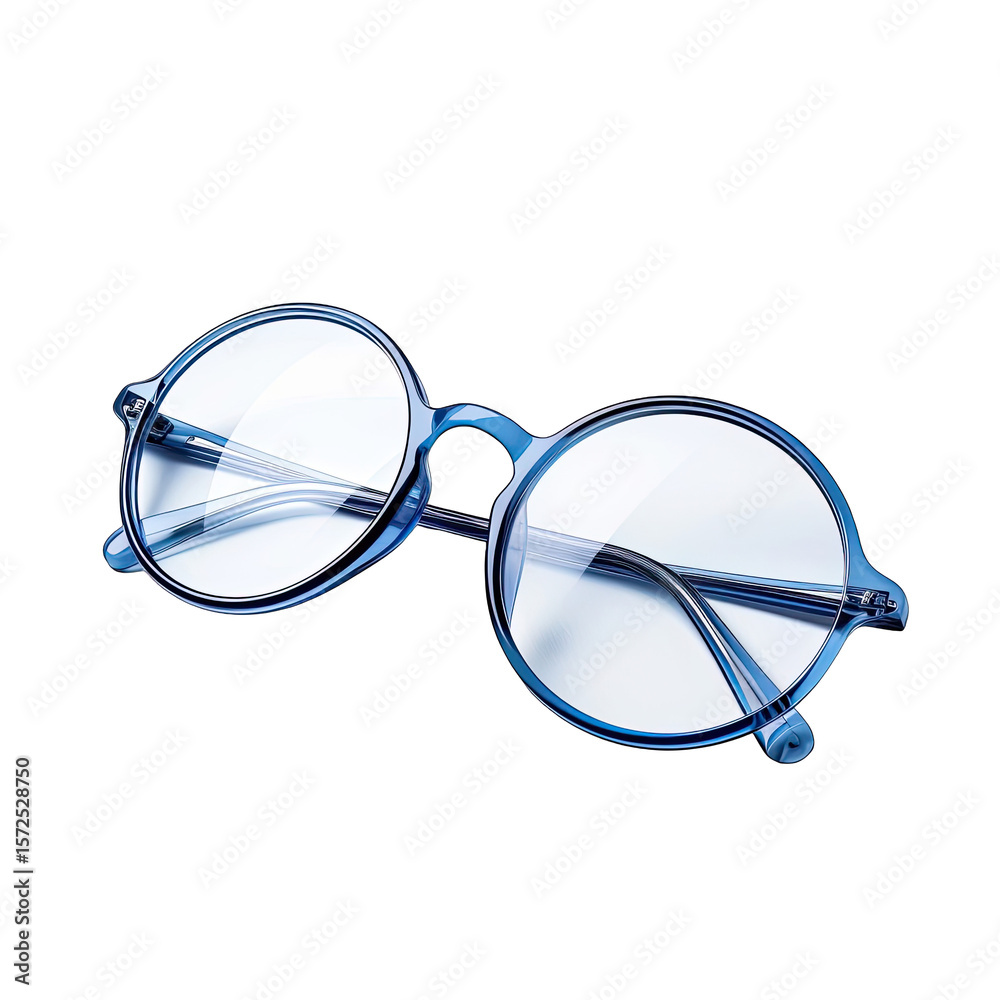 Fototapeta premium Round, blue-tinted eyeglasses angled slightly