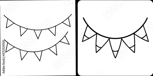 Flags Garland Coloring Book Page – Outline Line Art Decorative Banner for Kids and Adults