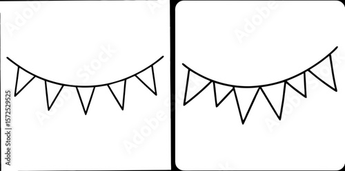 Flags Garland Coloring Book Page – Outline Line Art Decorative Banner for Kids and Adults