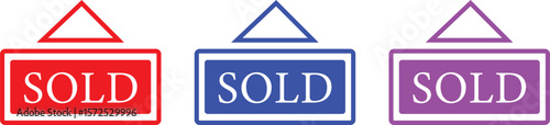Colorful Sold Tags and Labels, Flat Vector Badges for Online Store and E-commerce Marketing