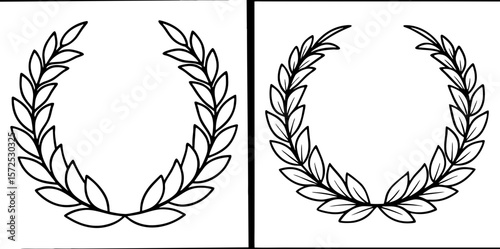 Wreath of Laurels Coloring Book Page – Outline Line Art Floral Emblem for Kids and Adults