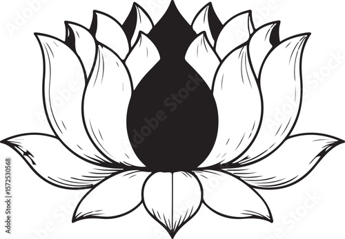 Monochrome Lotus Flower Illustration A Symbol of Purity Enlightenment and Rebirth in Minimalist Black and White Line Art