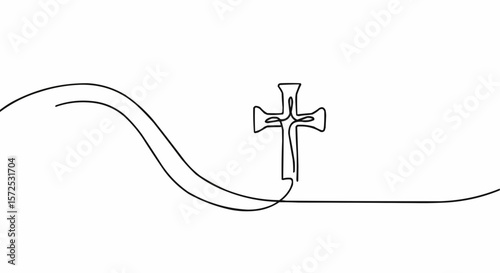 Cross of faith in continuous line drawing style