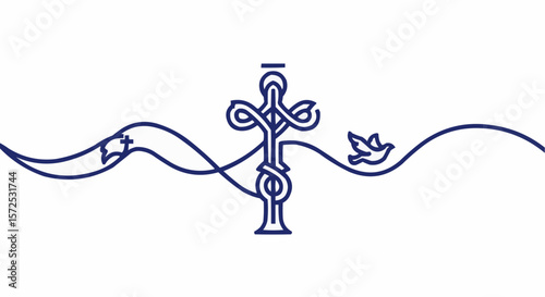 A symbolic illustration of a cross, a dove, and a smaller cross, conveying spirituality.