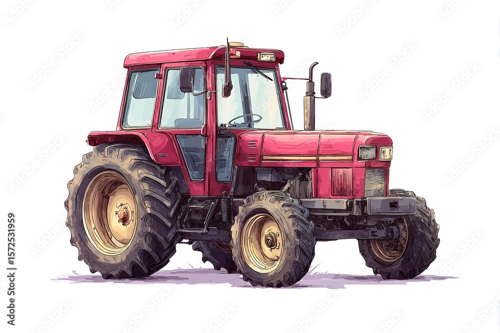 A farm tractor with detailed wheels isolated on clean white background, no shadow A farm tractor with detailed wheels isolated on clean white background, no shadow