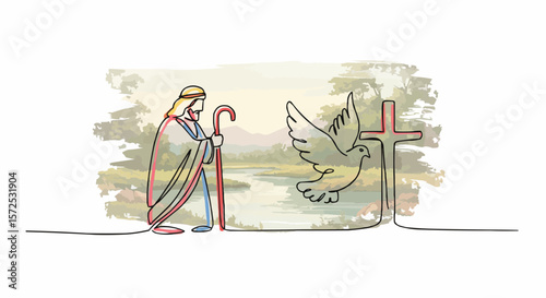 A religious illustration depicting a biblical scene.