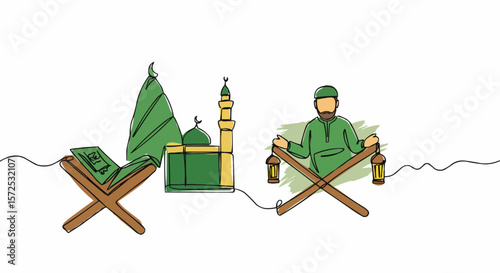 Muslim man praying in mosque.