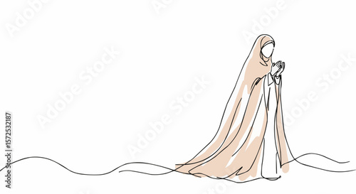 An elegant line art depicting a woman in a hijab.