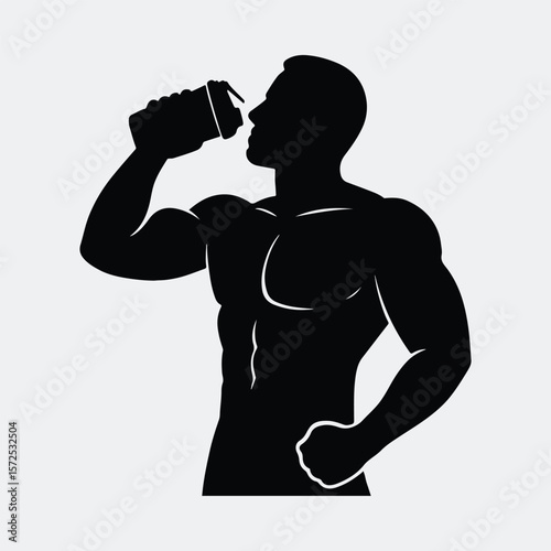 Silhouette bodybuilder drinking protein shake fitness vector illustration