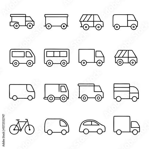 Delivery Vehicle Icon Pack — Outline Logistics Symbols