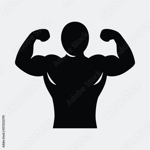 Silhouette bodybuilder flexing muscular arms strong man vector illustration