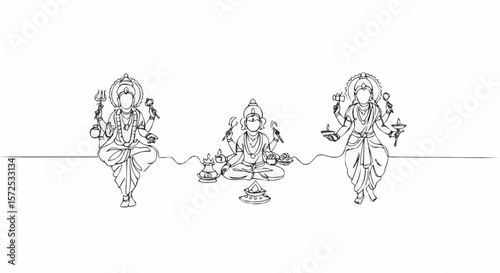A tranquil line drawing of three deities.