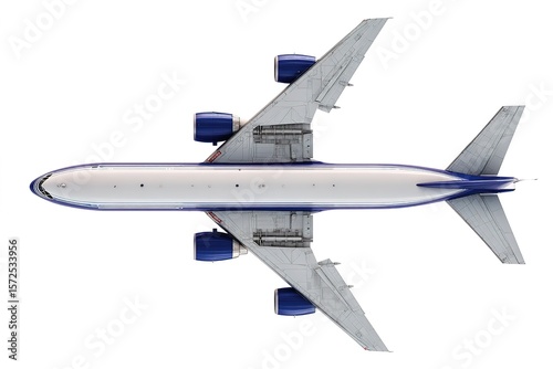 A cargo airplane in angled top view isolated on white background, commercial design, no shadow 