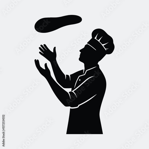Silhouette chef tossing pizza dough preparation cooking vector illustration
