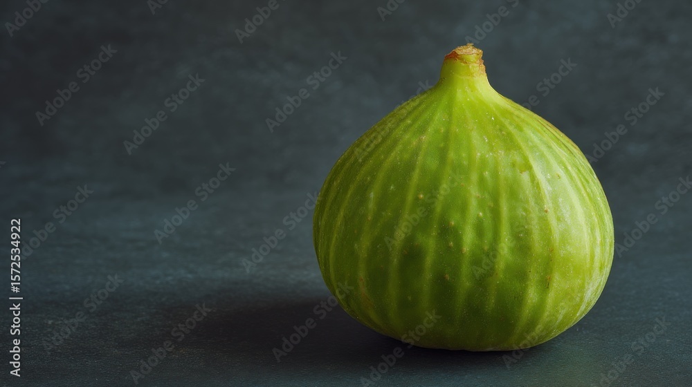 Obraz premium Single fresh green fig with vibrant texture against dark mottled surface
