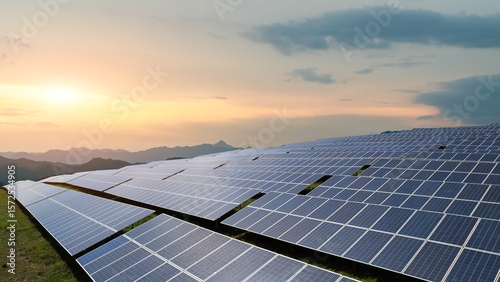 Tableau sur toile Vast Solar Panel Array at Sunset