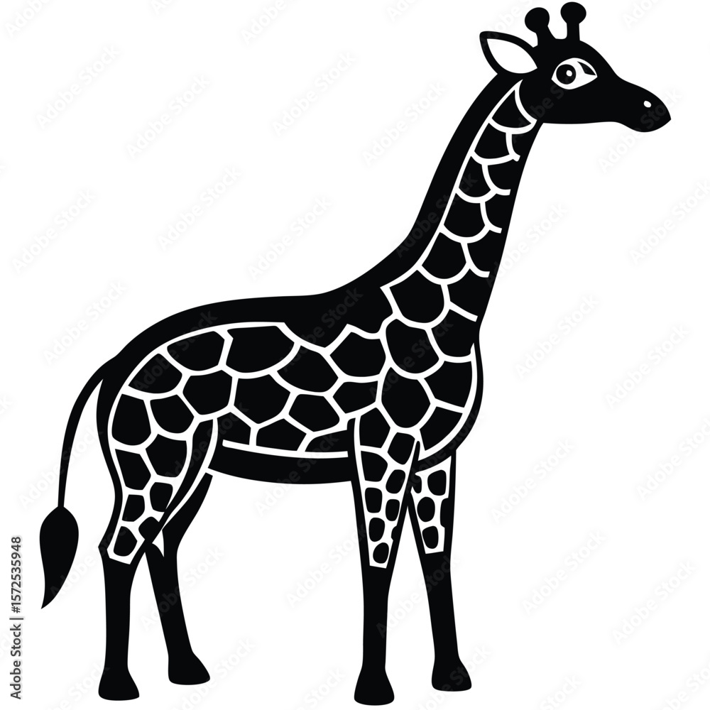 Obraz premium Black giraffe with patterned body white animal