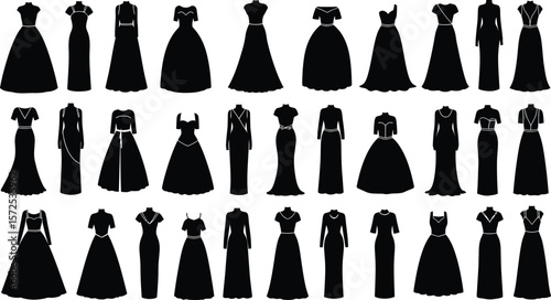 Black dress silhouettes: evening gowns & formal wear designs