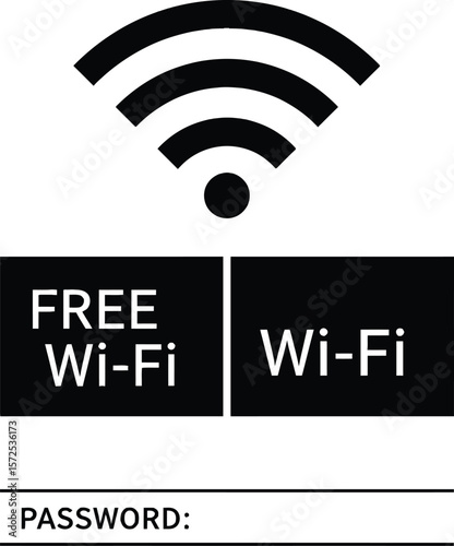 Modern white text stating free wi fi and wi fi on a clean black background with a subtle dot pattern at the bottom