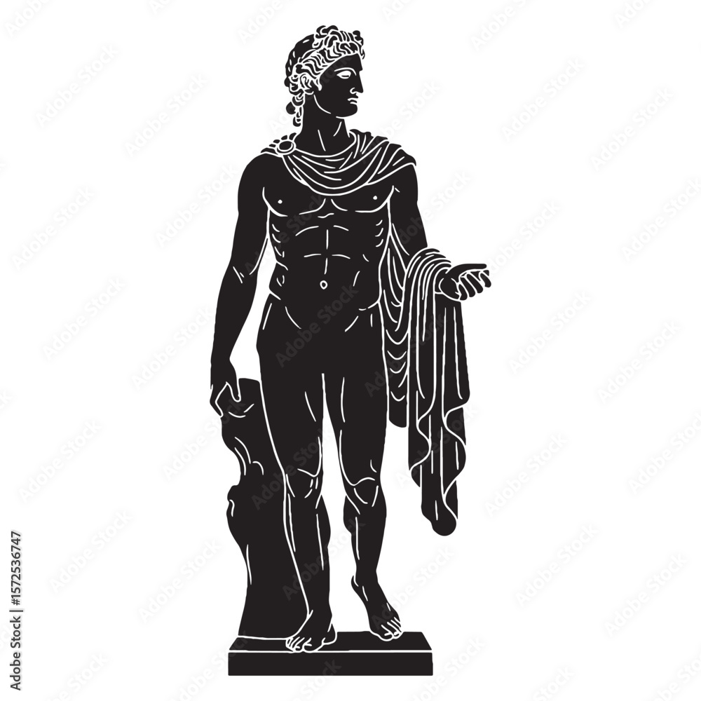 Obraz premium Musical Apollo digital black silhouette, embodying his unique and appealing features – Apollo silhouette – Apollo Vector – Silhouette of Apollo – Greek god silhouette