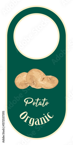 Classic green shop tag with fresh organic potato.