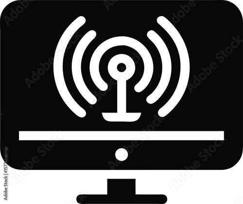 Wireless signal on a computer monitor icon