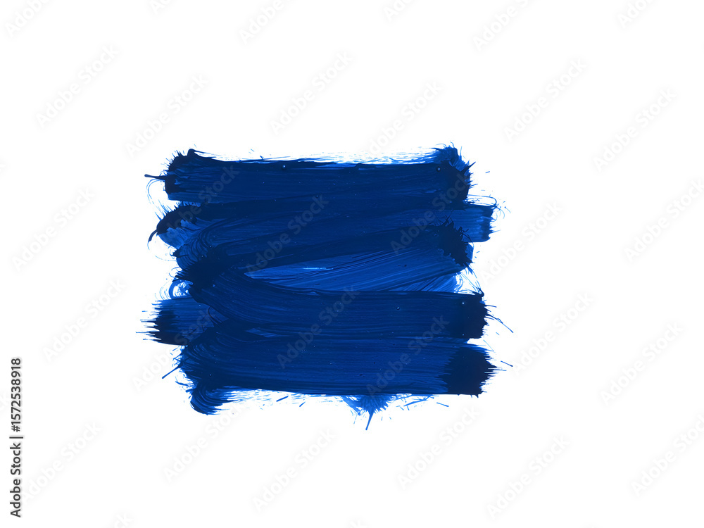 Fototapeta premium Vibrant blue paint stroke with textured brush details and a gold circle accent—perfect for modern ads, offers, text boxes, and creative sale designs on transparent background.