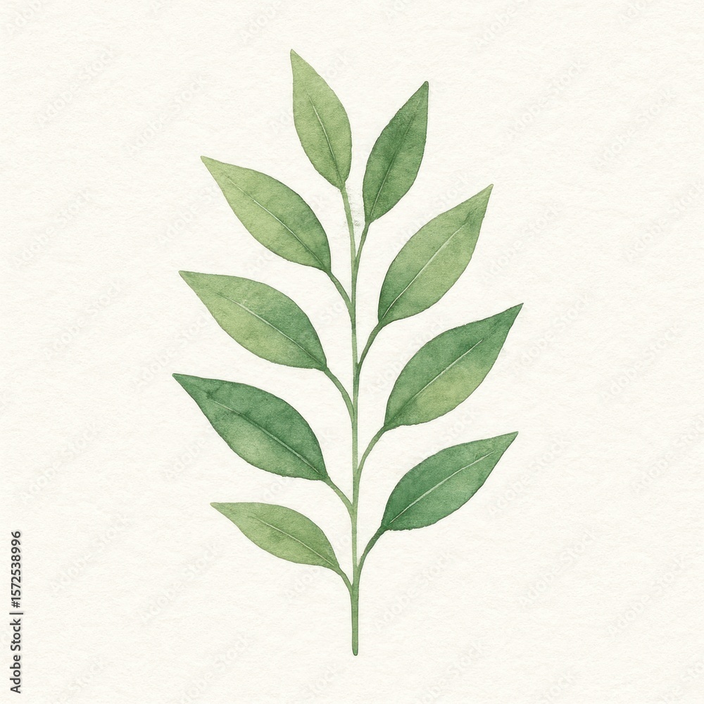 Fototapeta premium Elegant watercolor green leaf illustration.