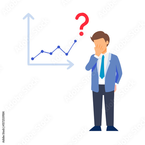 Businessman thinking with question mark and graph