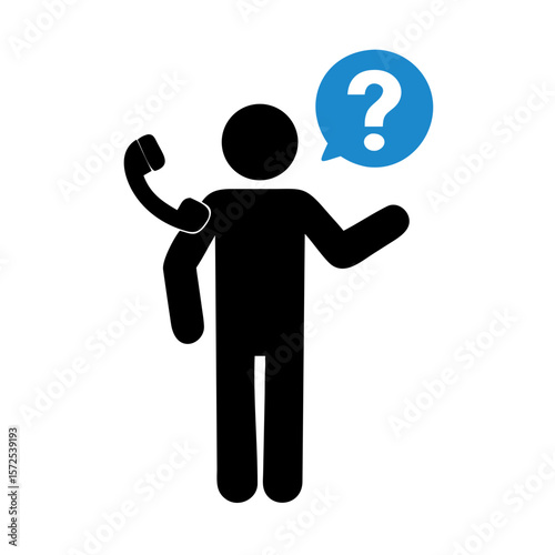Silhouette talking on phone with question bubble