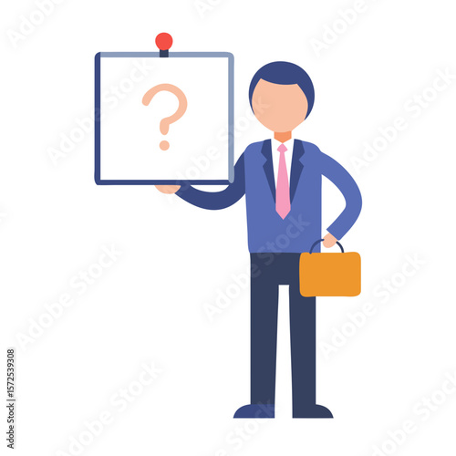 Office man presenting question mark icon on board