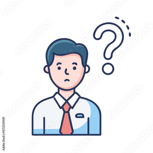 Cartoon man with question mark icon above head in flat style