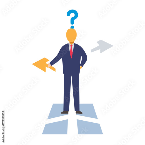 Corporate decision icon with person choosing between arrows