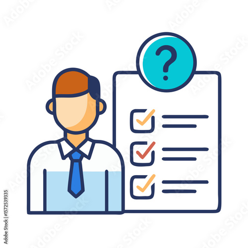 Businessman with checklist and question mark icon