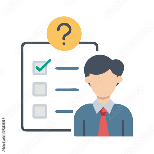 Woman deciding icon with checklist and question symbol