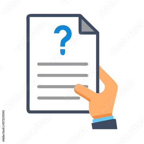 Hand holding document with question mark in modern style