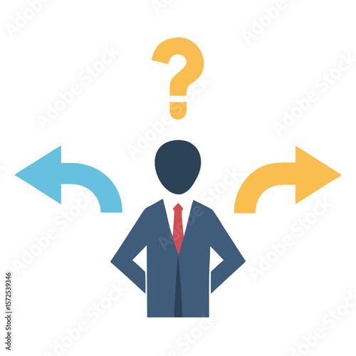 Person making decision icon with arrows and question mark