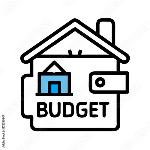Budget planning icon with house and money in outline style